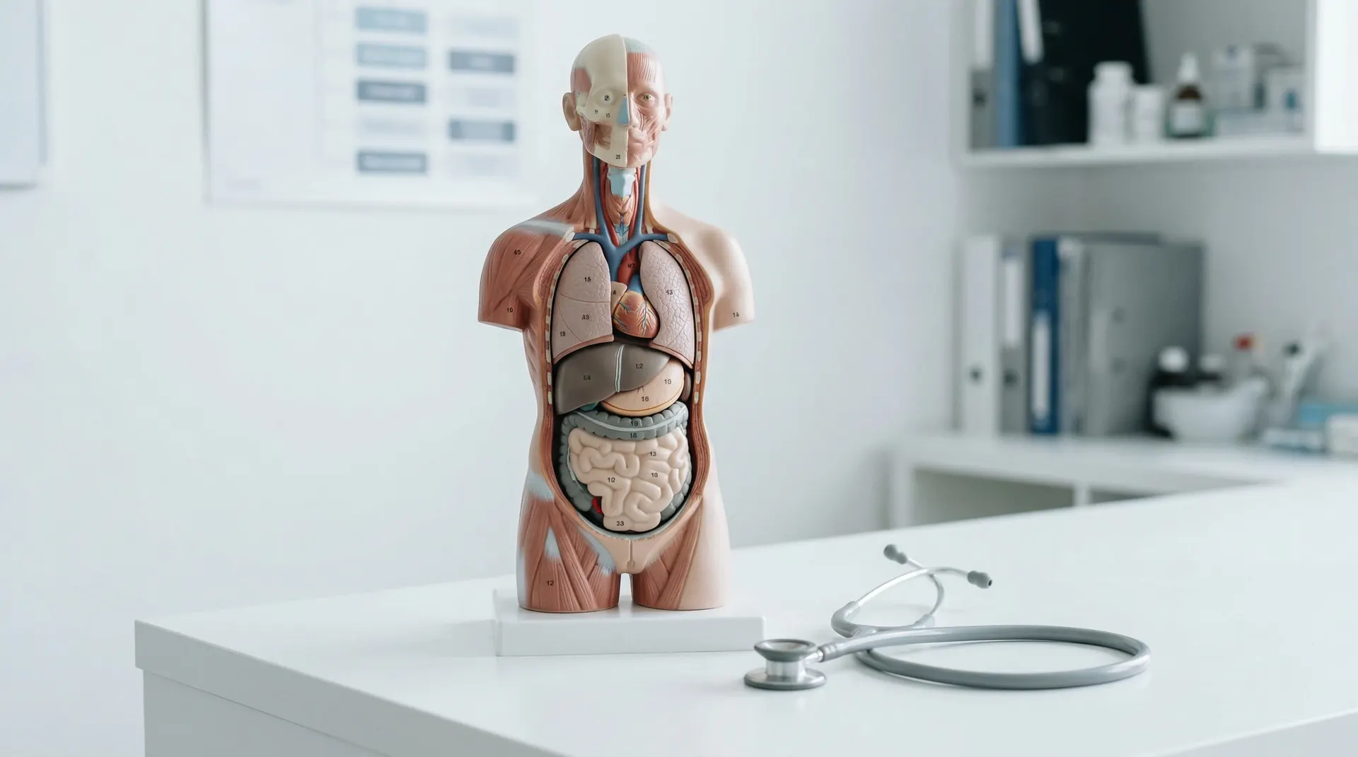 Medical anatomical model and stethoscope — illustrating the serious health consequences of chronic alcohol use